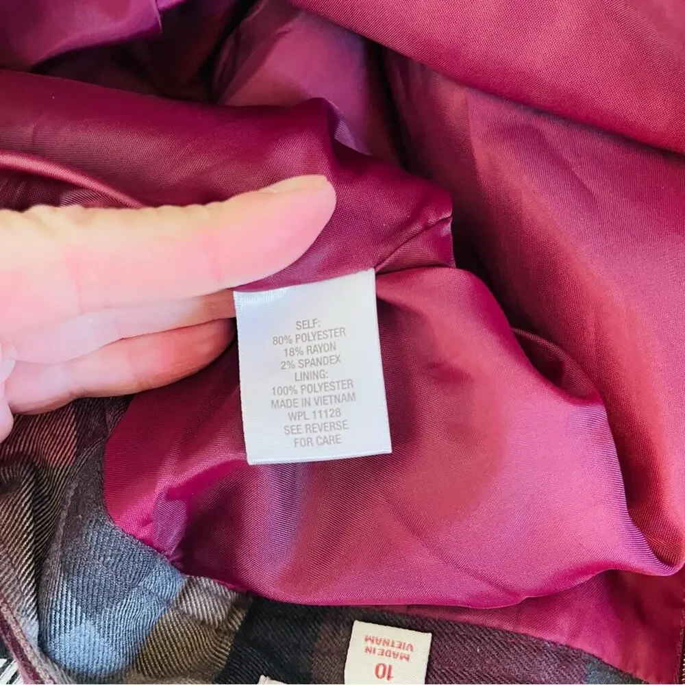 Vintage blue pink tan plaid preppy academia office midi skirt 10